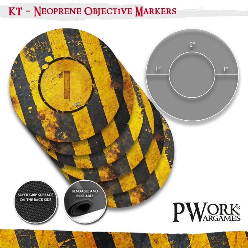 PWork Wargames – Danger Zone Neoprene Objective Markers – 6 Marker (Ø 9,08 cm)