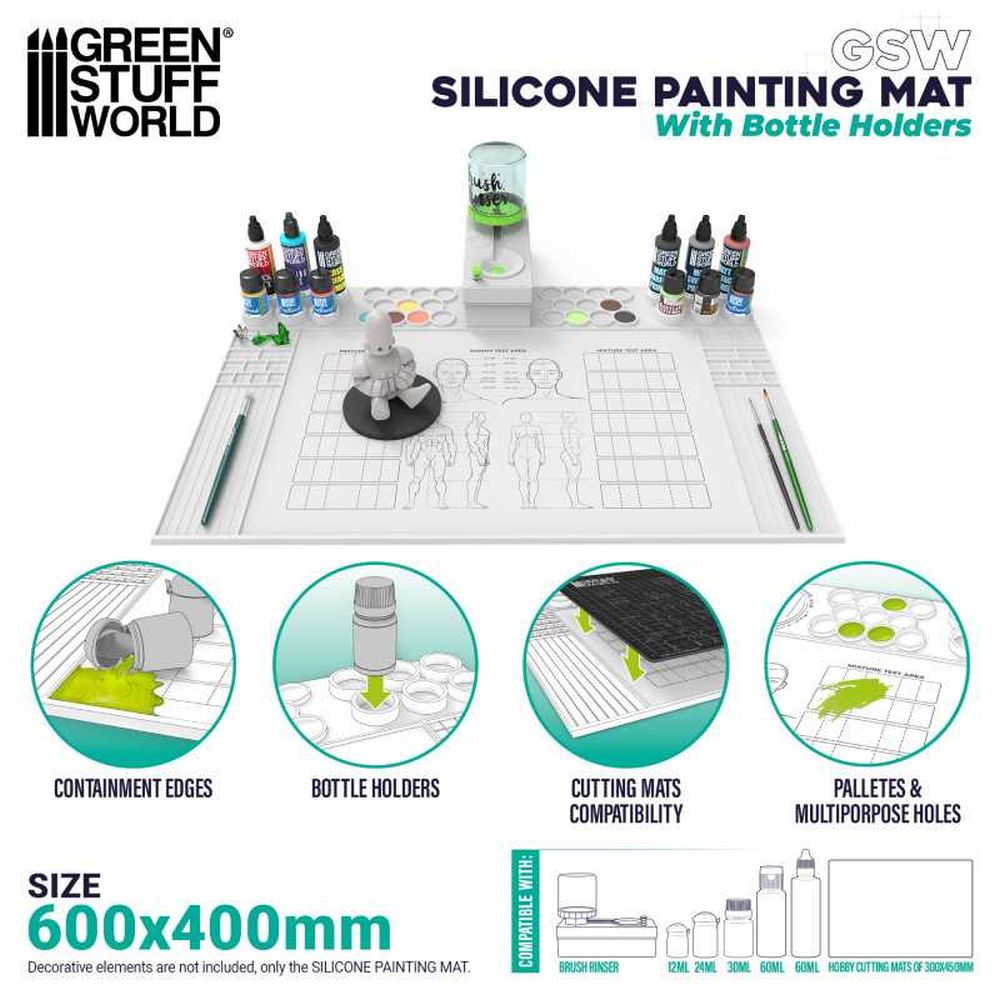 Green Stuff World – Silicone Painting Mat – With Raised Edge – For up to 12 Paint Pots