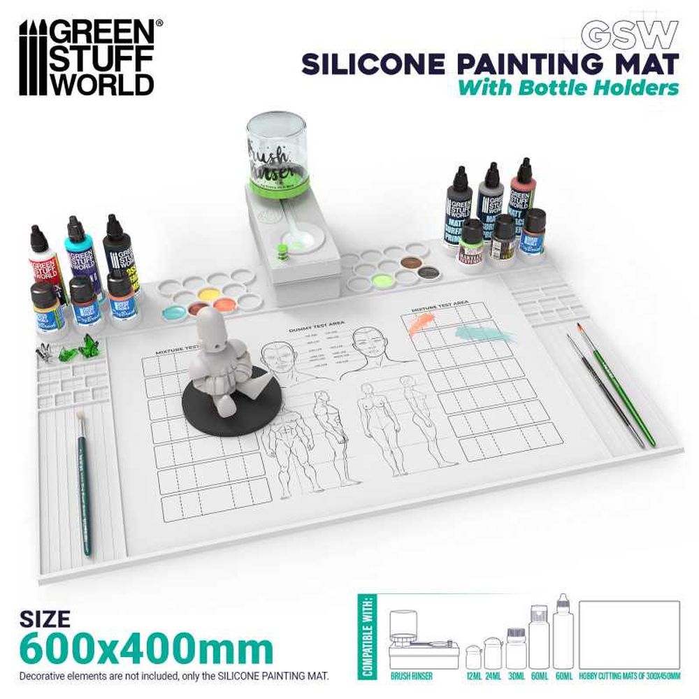 Green Stuff World – Silicone Painting Mat – With Raised Edge – For up to 12 Paint Pots