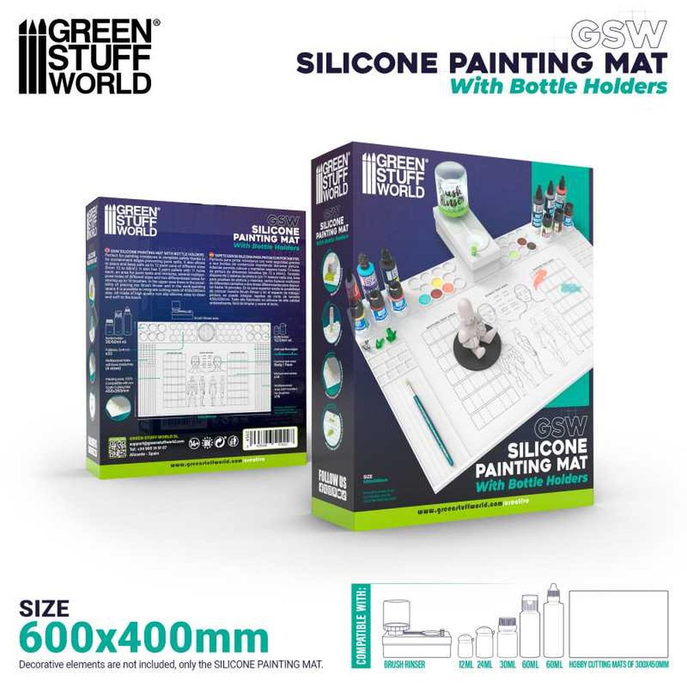 Green Stuff World – Silicone Painting Mat – With Raised Edge – For up to 12 Paint Pots