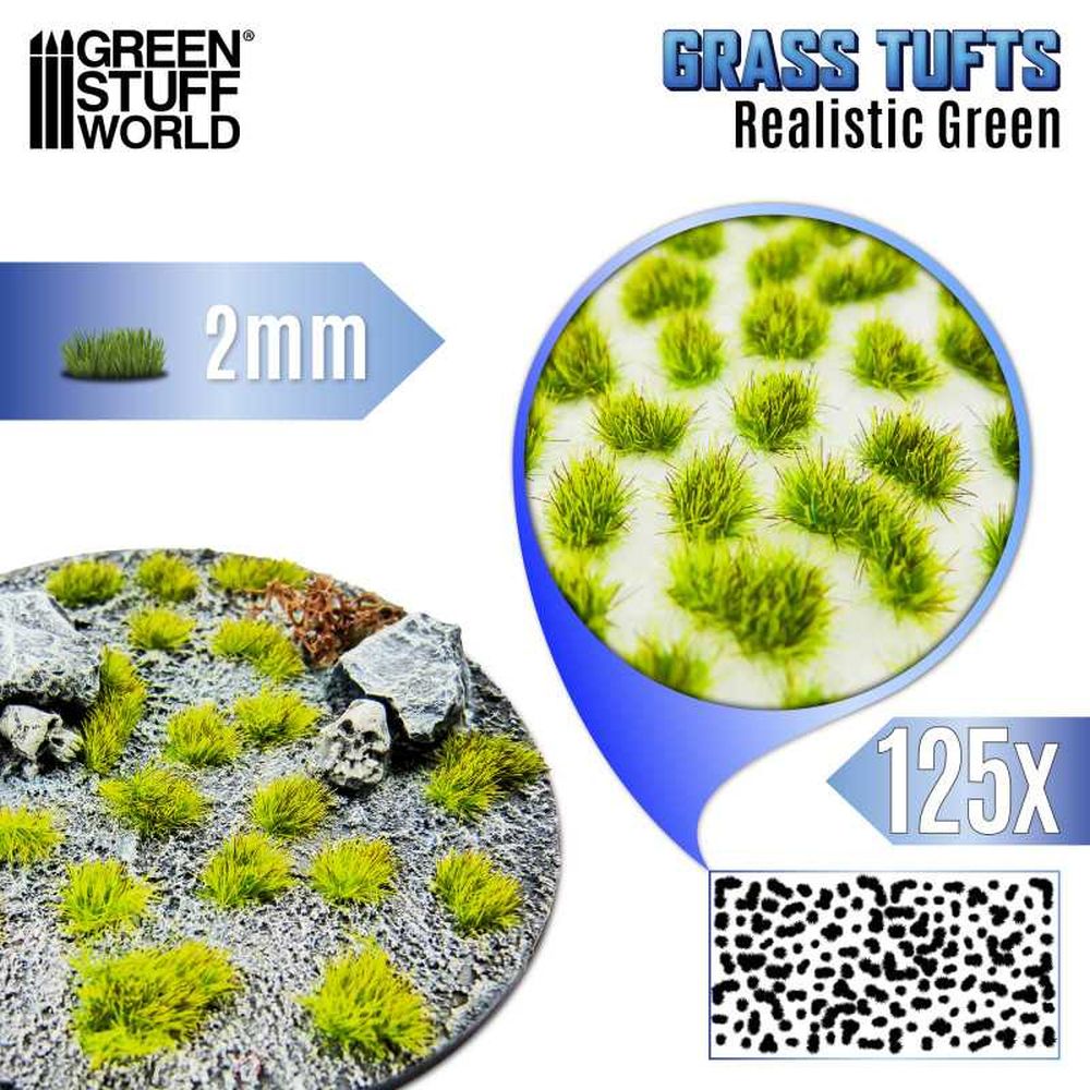 Green Stuff World – Grasbüschel – 2 mm, realistisches Grün, 125 Stück