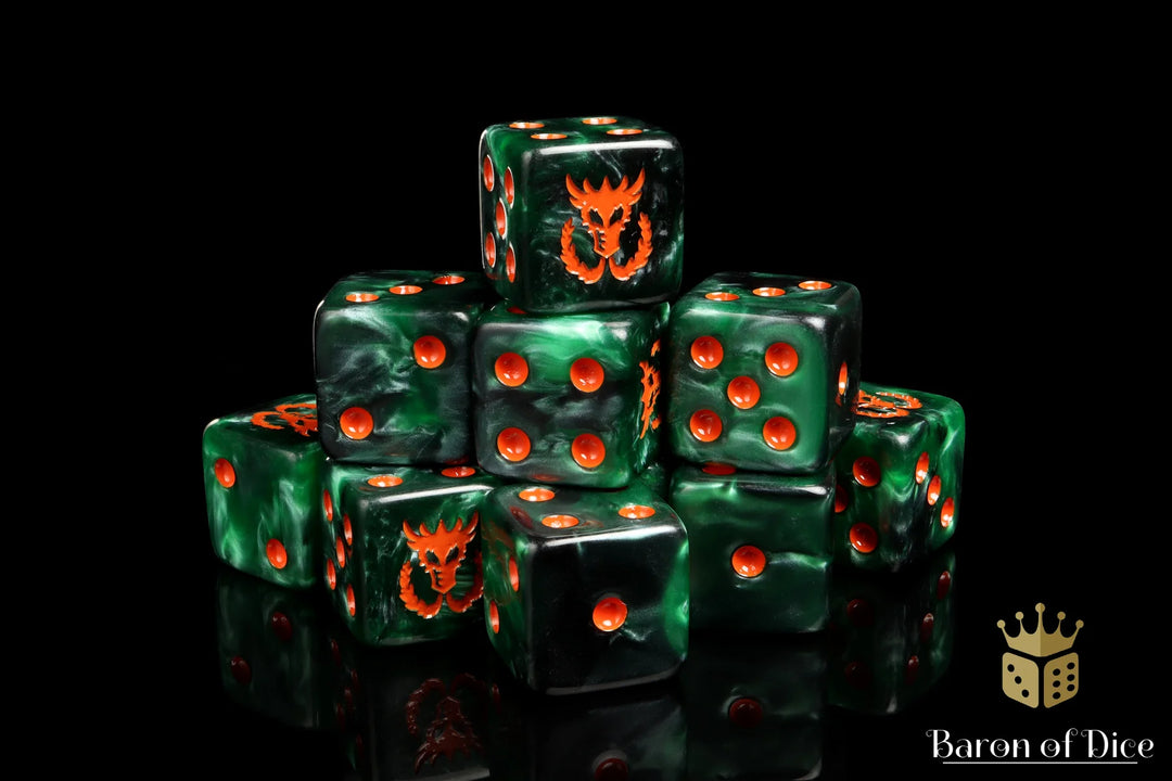 Baron of Dice – Flaming Drake – 25 Würfel (W6, 16 mm, eckig)