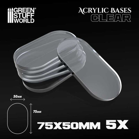 Green Stuff World – Acrylbasen – Oval, pillenförmig – 75 x 50 mm, transparent, 5 Stück
