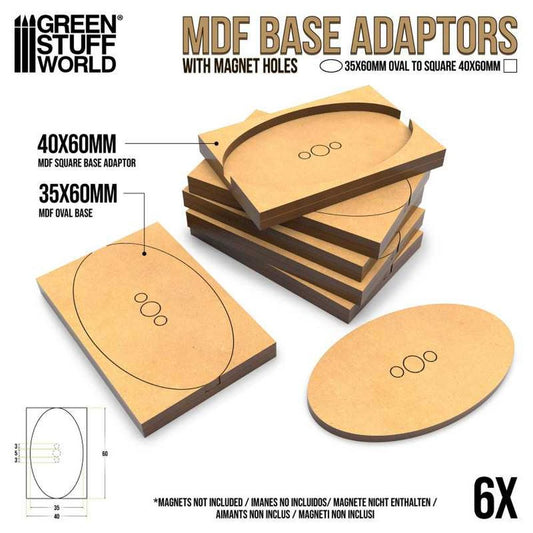 Green Stuff World – MDF-Basisadapter – Oval 35 x 60 mm auf eckig 40 x 60 mm, 6 Stück