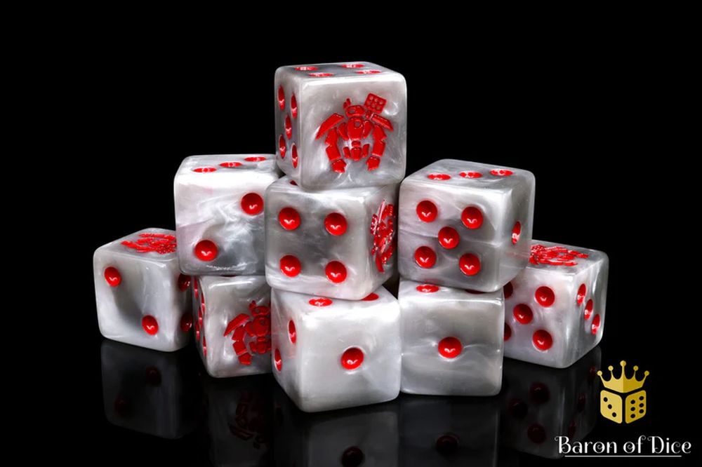 Baron of Dice – Crisis Robot White – 25 Würfel (W6, 16 mm, eckig)