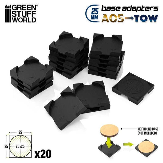 Green Stuff World – Basenadapter rund auf quadratisch – 25 mm, 20 Stück