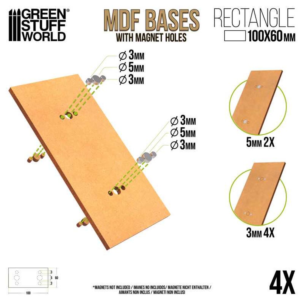 Green Stuff World – MDF-Basen – Rechteckig (100 x 60 mm, 3 mm, 4 Stück)