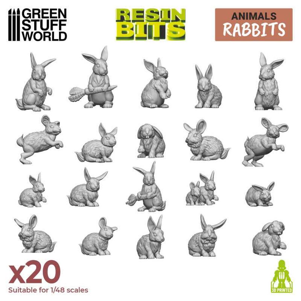 Green Stuff World – Kaninchen aus Harz – 1:48, 20 Stück