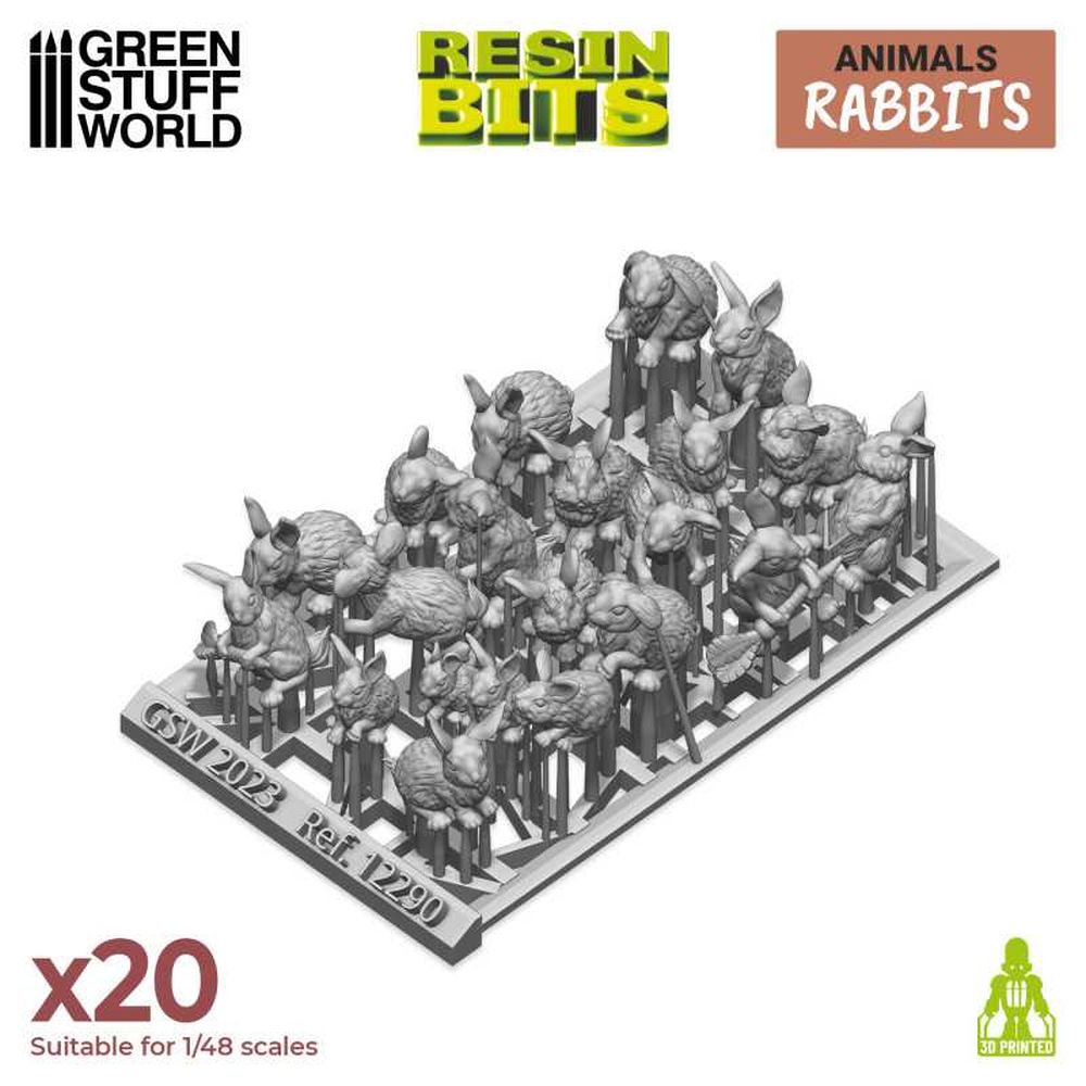 Green Stuff World – Resin Rabbits – 1:48, 20 Pieces