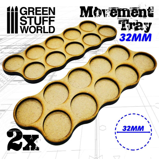 Green Stuff World – MDF-Regimentsbases – Scharmützel – 2 Bewegungstabletts für je 10 Bases à 32 mm