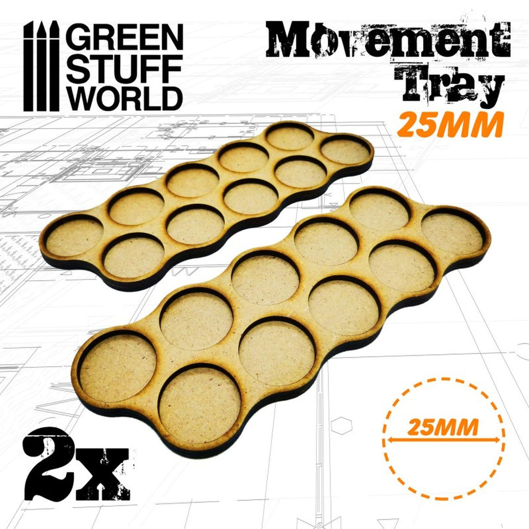 Green Stuff World – MDF Regiment Bases – Skirmishers – 2 Units of 10 Bases Each, 25 mm