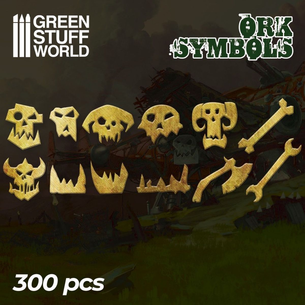 Green Stuff World – Ork-Runen und -Symbole – Messing, 300 Stück, 2–4 mm