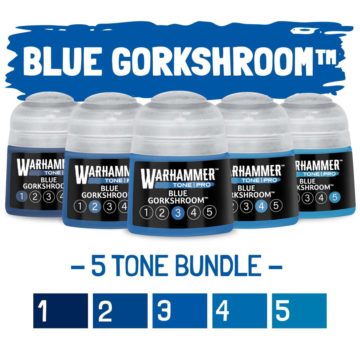 Games Workshop – Warhammer Tone Pro Blue Gorkshroom 1–5 Bundle – 5 × 12 ml