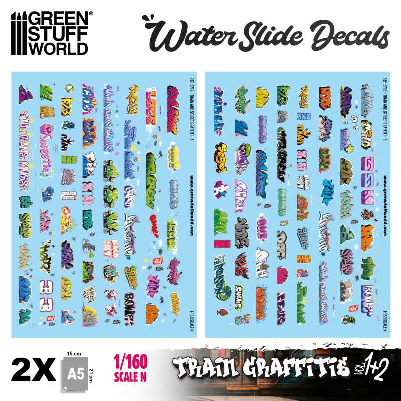 Green Stuff World – Graffiti Wet Transfer Sheets – Track N, 1:160, 2 A5 Sheets