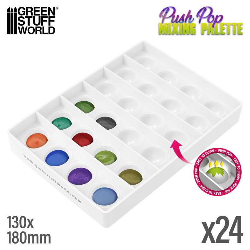 Green Stuff World – Push-Pop Mixing Palette – White – 24 Wells, Ø 23 mm
