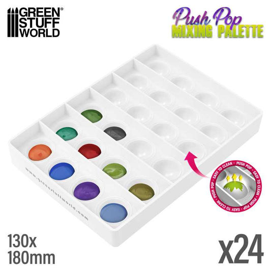 Green Stuff World – Push-Pop Mixing Palette – White – 24 Wells, Ø 23 mm