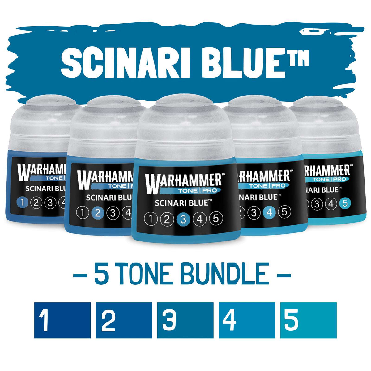 Games Workshop – Warhammer Tone Pro Scinari Blue 1–5 Bundle – 5 × 12 ml