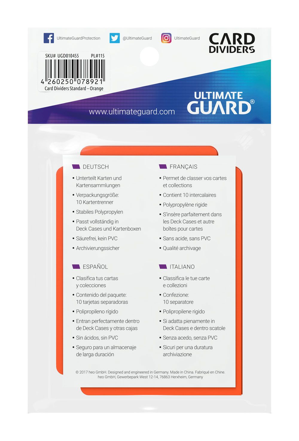 Ultimate Guard – Kartentrenner Standardgröße Orange – 10 Stück