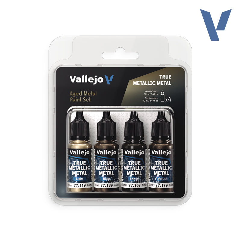Vallejo – True Metallic Metal Aged Metal Paint Set 77.258 – 4 × 18 ml