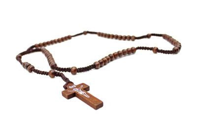 Rosenkranz Kette mit Kreuz, Braun aus Holz