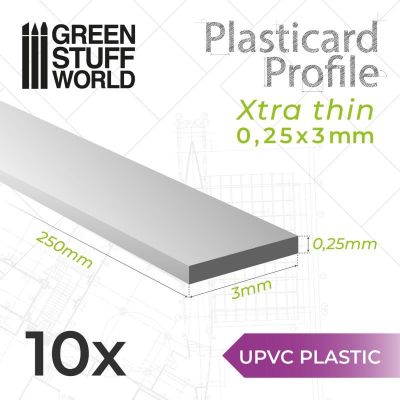 uPVC Plasticard - Profile Xtra-thin 0.25mm x 3mm