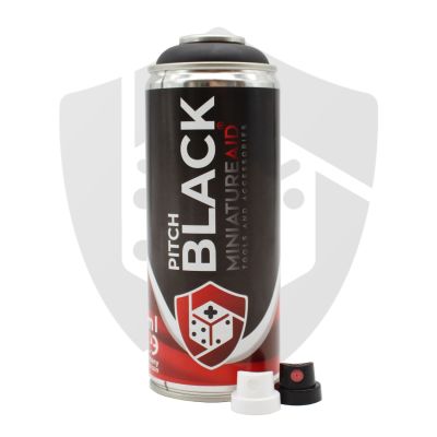 Pitch Black MiniatureAid Spray Dose Caps daneben