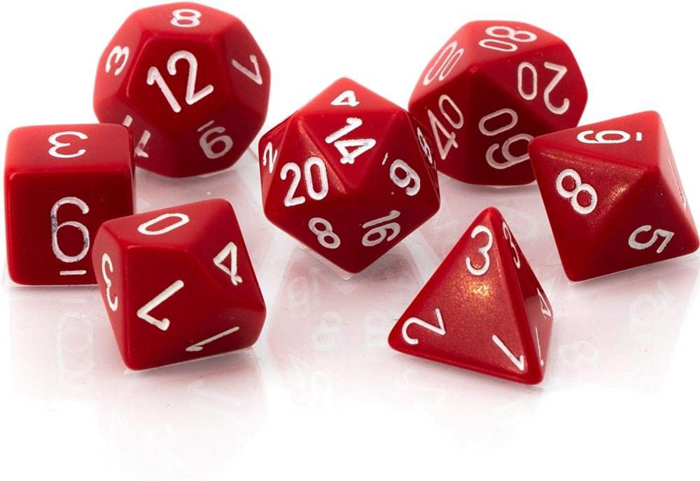 Opaque Polyhedral 7-Die Sets - Red w/white