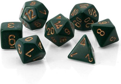 Opaque Polyhedral 7-Die Sets - Dusty Green w/gold