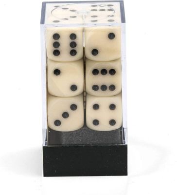 Opaque 16mm d6 with pips Dice Blocks (12 Dice) - Ivory w/black