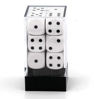 Opaque 16mm d6 with pips Dice Blocks (12 Dice) - White w/black