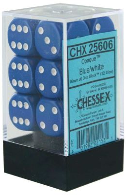 Opaque 16mm d6 with pips Dice Blocks (12 Dice) - Blue...