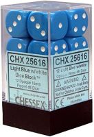 Opaque 16mm d6 with pips Dice Blocks (12 Dice) - Light Blue w/white
