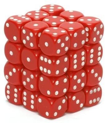 Chessex Opaque 12mm d6 with pips Dice Blocks (36 Dice) - Red w/white