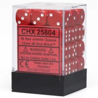 Chessex Opaque 12mm d6 with pips Dice Blocks (36 Dice) - Red w/white