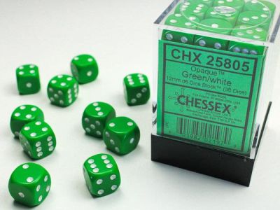 Opaque 12mm d6 with pips Dice Blocks (36 Dice) - Green...