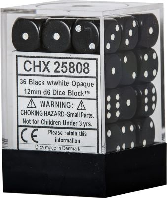 Opaque 12mm d6 with pips Dice Blocks (36 Dice) - Black...