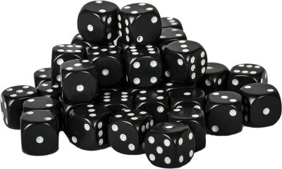 Opaque 12mm d6 with pips Dice Blocks (36 Dice) - Black w/white