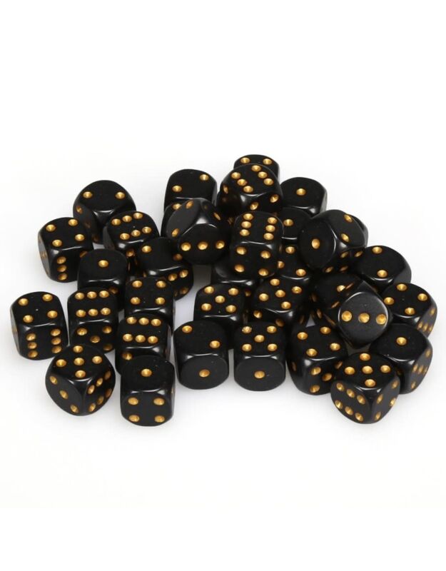 Opaque 12mm d6 with pips Dice Blocks (36 Dice) - Black w/gold