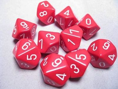 Opaque Polyhedral Ten d10 Set - Red/white