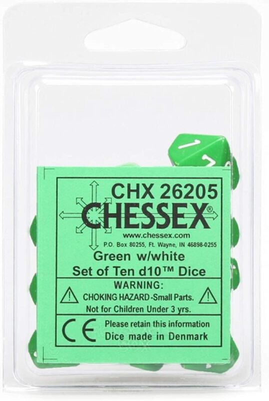 Opaque Polyhedral Ten d10 Set - Green/white