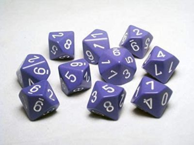 Opaque Polyhedral Ten d10 Set - Purple/white