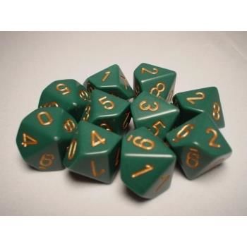 Opaque Polyhedral Ten d10 Set - Dusty Green/gold