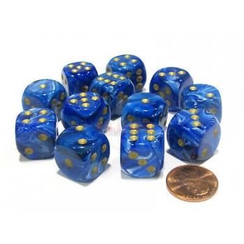 16mm d6 with pips Dice Blocks (12 Dice) - Vortex Blue w/gold