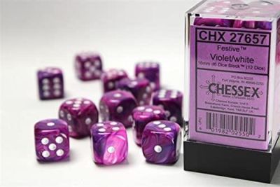 16mm d6 with pips Dice Blocks (12 Dice) - Festive Violet...