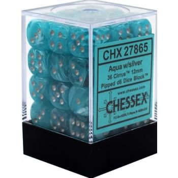 Signature 12mm d6 with pips Dice Blocks (36 Dice) - Cirrus Aqua w/silver