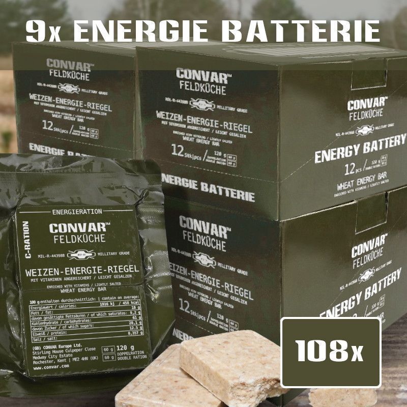 108 x CONVAR FELDKÜCHE Energie-Ration (Weizen-Energie-Riegel) (120 g / 2x 60 g)
