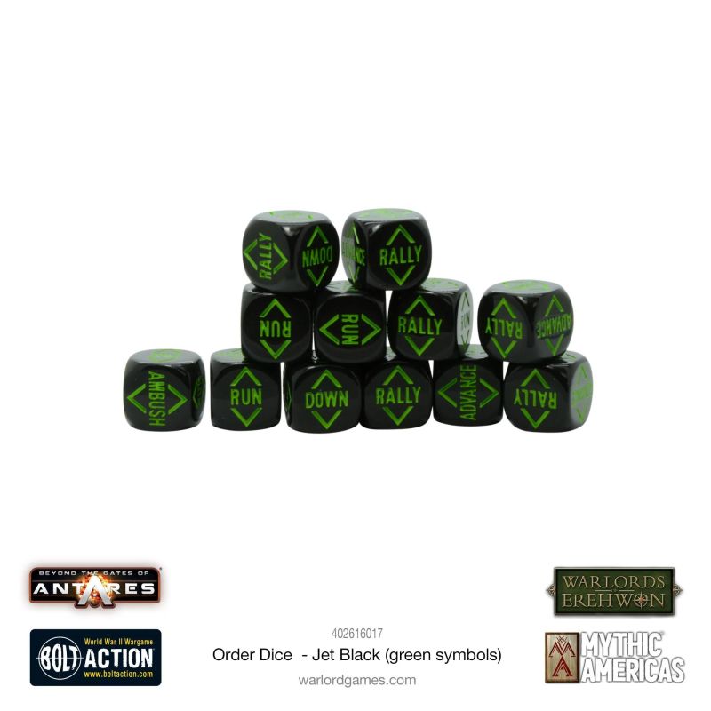 Bolt Action Order Dice Pack - Jet Black (12)