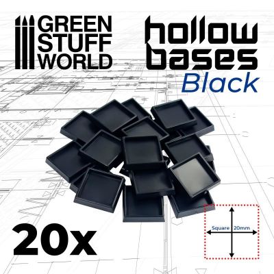 Hollow Black Plastic Bases - Square (20 mm)
