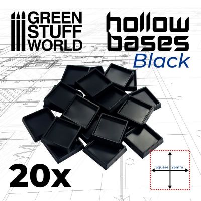 Hollow Black Plastic Bases - Square (25 mm)