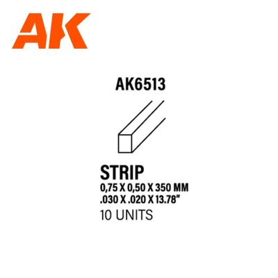 STYRENE STRIP - 0,75x0,5x350mm (10 Strip)